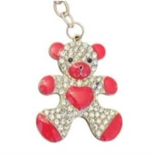 Rhinestone Teddy‎ Bear Keychain Red Enamel Heart Bag Charm Car Keyring Cute